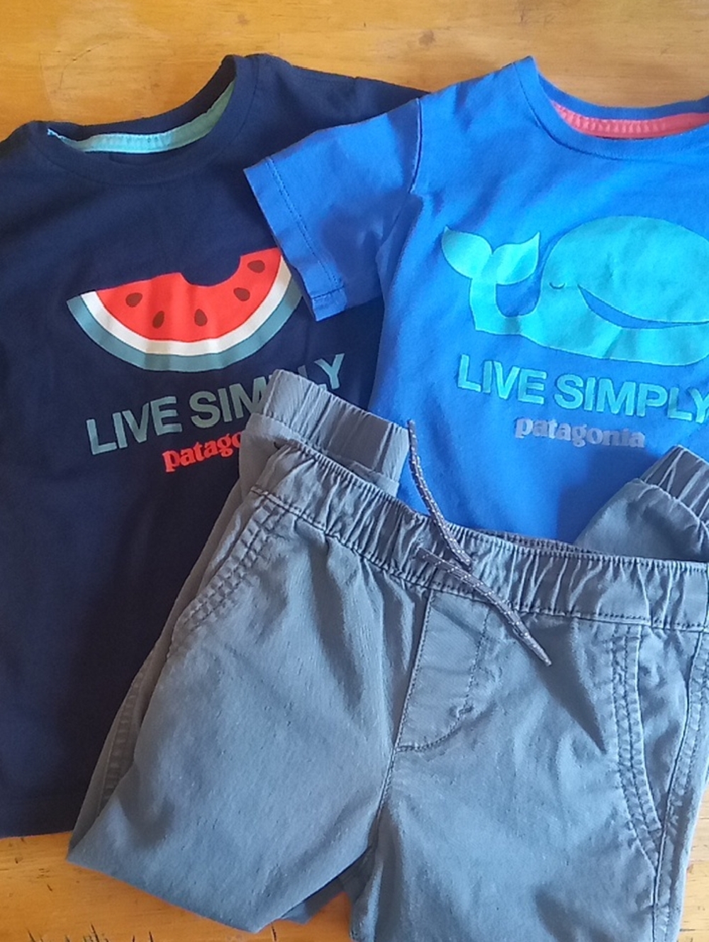 Patagonia Kids Blue & Navy 'Live Simply' Whale and Watermelon Tees &Gray Pants